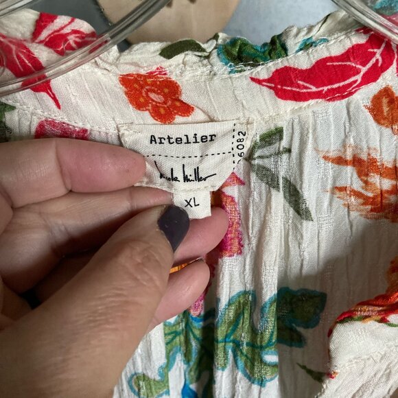 Artelier Nicole Miller Boho Box Cut Blouse. Two tiered sleeves Floral XL - Picture 3 of 9